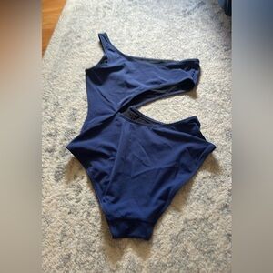 SOLID & STRIPED Blue One-Shoulder One Piece